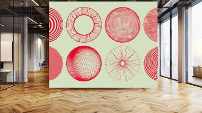 Abstract design elements with dynamic particles.  Spheres consisting with connected lines and dots. Global digital connections. Spiral, rotation and swirling movement. Vector illustration. Wall mural