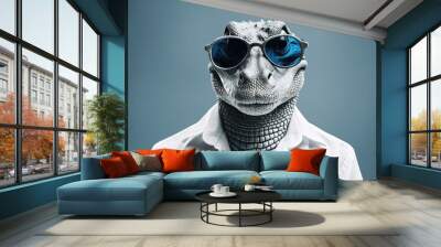 Anthropomorphic stylish alligator in suit. Illustration of a serious and elegant crocodile. Portrait man with an animal face. Human characters through animals. Creative idea with a psychedelic twist. Wall mural