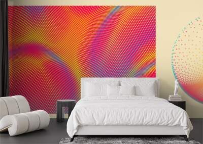 Background with convex forms. Grid surface. Vibrant trendy texture, with blending colors. The sphere consisting of points. Global digital connections. 3D grid design. Vector for science and technology Wall mural