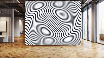 Black and white design. Pattern with optical illusion. Abstract striped background. Vector illustration. Wall mural