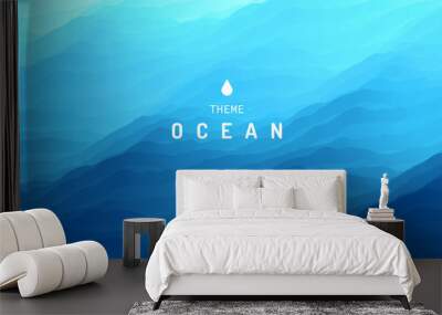 Blue abstract ocean seascape. Sea surface. Water waves. Nature background. Vector illustration for design. Wall mural