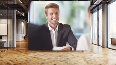 Business people in a business meeting. Successful negotiation to agree a contract or other document. Interview with a job applicant. Colleagues are discussing something. Illustration for varied design Wall mural