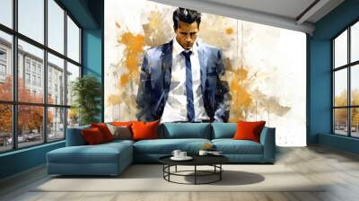 Businessman. The young man is dressed in business style. Success concept. Digital art in watercolor style. Illustration for banner, poster, cover, brochure or presentation. Wall mural