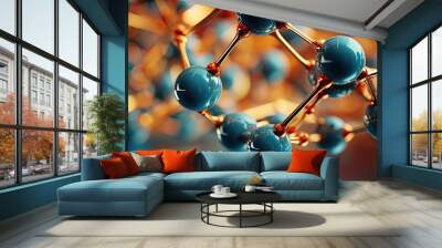 Complex molecular structure with spherical particles. Futuristic technology style. Illustration for banner, poster, cover, brochure or presentation. Wall mural