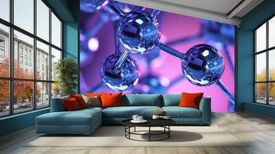 Complex molecular structure with spherical particles. Futuristic technology style. Illustration for banner, poster, cover, brochure or presentation. Wall mural