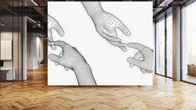 Hands reaching towards each other. Concept of human relation, togetherness or  partnership. 3D vector illustration. Can be used for advertising, marketing or presentation. Wall mural