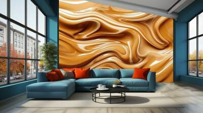 Liquid sweet melted caramel. Wavy abstract background. Peanut butter. Generative AI. Illustration for banner, poster, cover, brochure or presentation. Wall mural