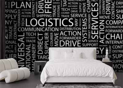 LOGISTICS. Seamless vector pattern with word cloud. Wall mural