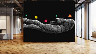 Man is flying or falling in the air. Voxel art illustration. Virtual reality simulator for game industry. Vector. Wall mural