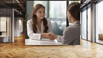 Meeting with a friend at a business lunch. Business people at a business meeting. Successful negotiations. Interview with a job applicant. Colleagues are discussing something. Illustration for design. Wall mural