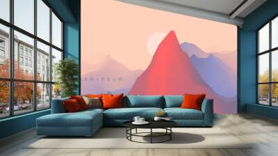 Mountain landscape. Mountainous terrain. Vector illustration. Abstract background. Wall mural