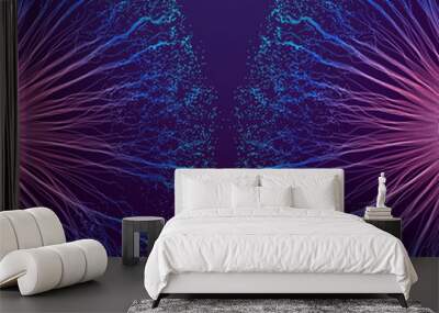 Point explode. Array with dynamic emitted particles. 3d technology style. Abstract background. Vector illustration. Wall mural