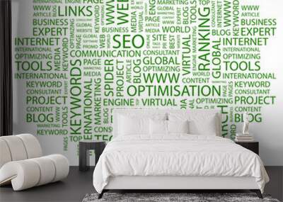 SEO. Word cloud concept illustration. Wall mural