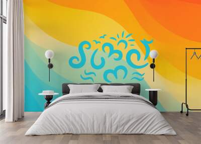 Summer. Background with beach and water. Can be used as a greeting card. Vector illustration. Wall mural