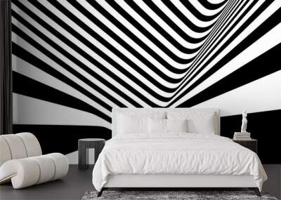 The geometric background by stripes. Black and white modern pattern with optical illusion. 3d vector illustration for brochure, annual report, magazine, poster, presentation, flyer or banner. Wall mural