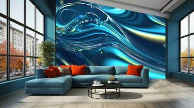 Water waves. Nature background. Abstract ocean seascape. Sea surface. Generative AI. Illustration for for banner, poster, cover, brochure or presentation. Wall mural