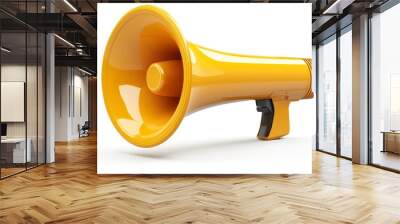 A bright yellow megaphone isolated on a white background. Wall mural