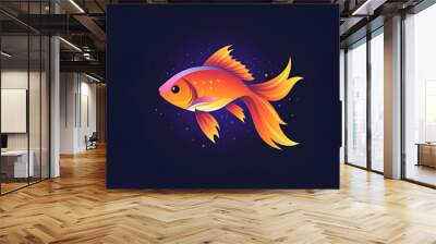 A logo illustration of a golden fish on a purple background. Created with generative AI. Wall mural