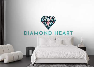 Diamond heart logo template with creative line concept Premium Vector.  Wall mural