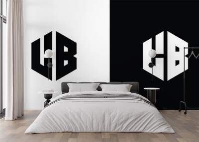 Letter L B Polygon, Hexagonal Minimal Logo Design On Black And White Background Wall mural