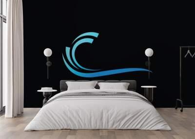 Minimal and Trendy Professional blue Wave Icon vector Logo Design Wall mural