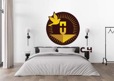 Trendy and Professional letter U church sign Christian and peaceful vector logo design Wall mural