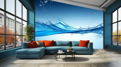 Summer panorama banner with blurred aqua mint liquid, splashing bubbles, and room for writing. Backdrop with sunlit sea waves. Tranquil Seashore: Beauty in Nature on a Calm Beach Wall mural