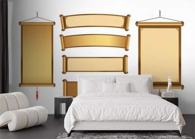 Chinese hanging banner collection for graphic element in gold theme. Graphic resource in Asian style. Wall mural