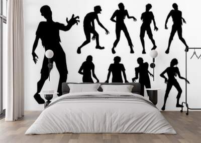 Male Zombie standing and walking actions in Silhouette style collection. Full lenght of people resurrected from the dead. Wall mural