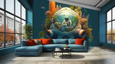 Astronaut in underwater submarine ship. Generative ai illustration. Wall mural