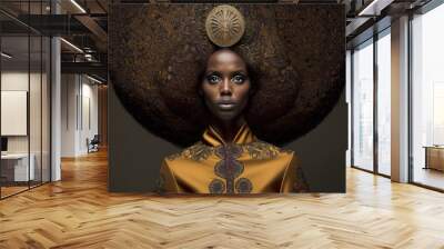 Beautiful black African American fashion woman with exclusive high-end afro hairstyle. Generative ai. Wall mural