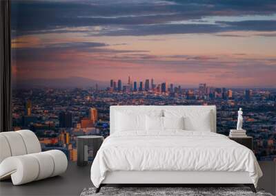 City of Los Angeles skyline at sunset. Aerial view from Hollywood Hills. Wall mural