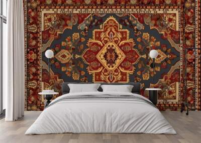 Traditional Turkish Persian carpet rug texture design. Generative ai illustration. Wall mural