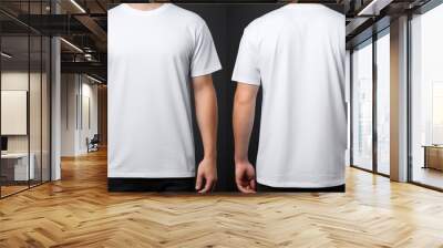 A man is wearing a plain blank white t-shirt with half sleeves, both on the front and back sides mockup
 Wall mural