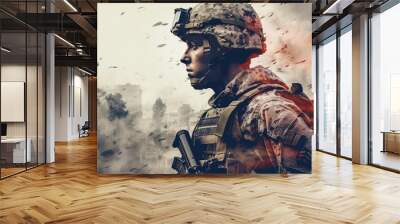 portrait of a soldier hero, a war background. blast Wall mural