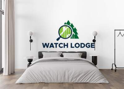 Modern flat colorful WATCH LODGE tree logo design Wall mural