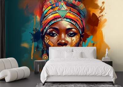 Abstract painting concept Colorful art portrait of a tribal ethnic woman African culture Wall mural