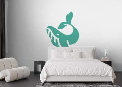 Creative green logo icon Whale for your company Wall mural