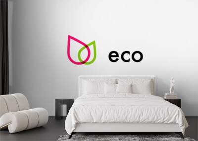 Creative icon logo two leaves plants eco Wall mural