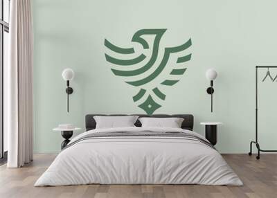 Geometric linear logo emblem. Abstract image of an eagle bird, for your company. Wall mural