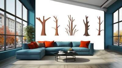 Cartoon dry trees collection, set of naked trees vector illustration Wall mural