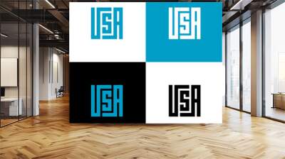 Initial USA letter logo, geometric square shape typography - Vector Wall mural