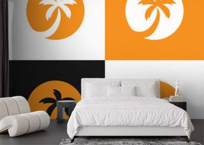 Palm tree logo icon design, coconut tree silhouette, tropical plant symbol Wall mural