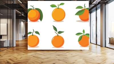 Set of orange fruits vector illustration design isolated on white background, whole orange fruit with leaves Wall mural