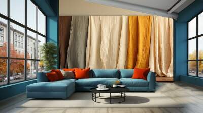 Diverse earth-toned linen curtains displayed side by side, ideal for interior decor Wall mural