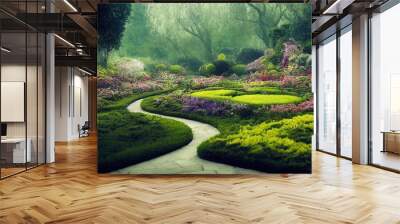 Enchanted Garden Background. Digital illustration Wall mural