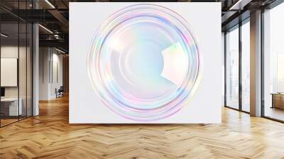 abstract futuristic shape with iridescent glass texture floating on white background, 3d rendering i Wall mural