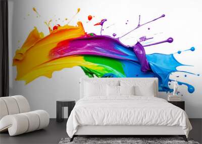 Colorful paint splash isolated on a PNG transparent background. Vibrant, dynamic paint splatter with various colors, perfect for design projects, digital art, and creative applications Wall mural