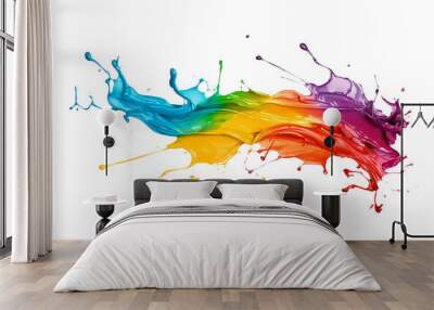 Colorful paint splash isolated on a PNG transparent background. Vibrant, dynamic paint splatter with various colors, perfect for design projects, digital art, and creative applications Wall mural