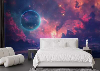 Cosmic Landscapes Create surreal cosmic landscapes with vibrant colors and celestial elements Wall mural